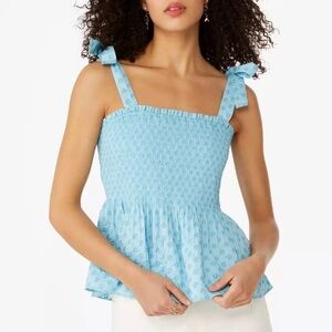 kate spade new york blue embroidered peplum smocked floral tank top size XS